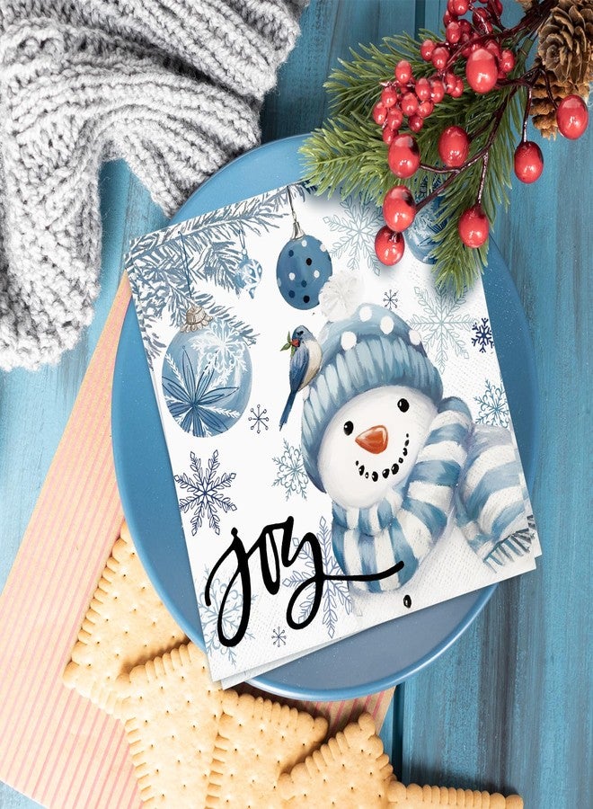 JarThenaAMCS 100Pcs Christmas Paper Napkin Blue Snowman Xmas Ball Luncheon Napkins Dinner Hand Napkins for Winter Home Party Supplies Table Decor - Image 5